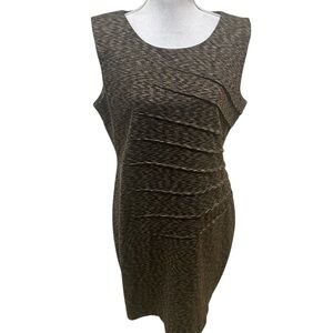 Calvin Klein marled Brown Midi bodycon sleeveless Ponte knit Dress side ruch 14